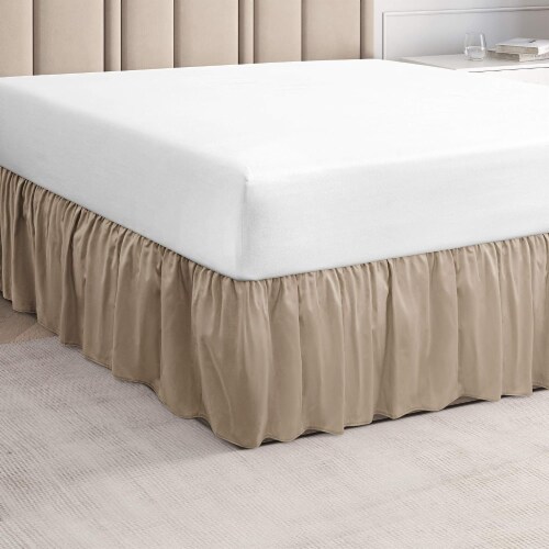 CGK Linens Bed Skirt Ruffled Microfiber 14 Inch Drop King Beige King Harris Teeter