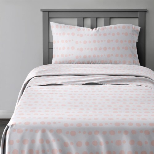 CGK Linens Kids 4 Piece Microfiber Sheet Set - Queen - Pink Dots Perspective: front