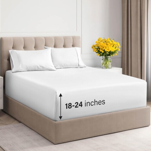 CGK Linens Cotton Fitted Sheet 18 - 24 Inch Extra Deep Pocket - King - White Perspective: front