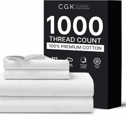 CGK Linens 4 Piece Sheet Set 100 Cotton 1000 Thread Count King White King Foods Co