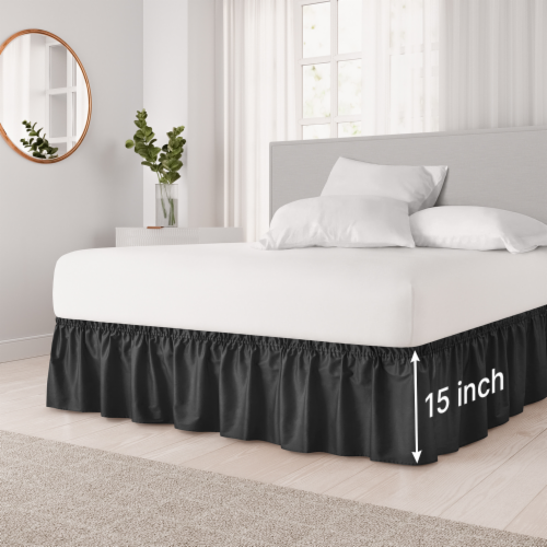 CGK Linens Ruffled Elastic Wrap Around Bedskirt 15 Inch Drop King Black King Mariano s