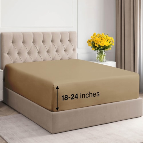 21 Inch Extra Deep Pocket Fitted Sheet 100% Cotton 400 Thread Count Perspective: front