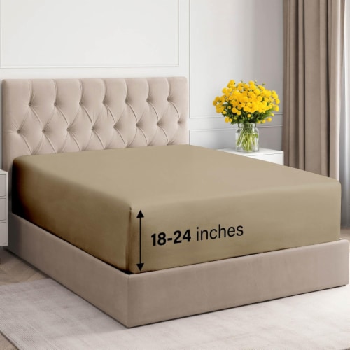 CGK Unlimited 21 Inch Extra Deep Pocket Fitted Sheet 100% Cotton 400TC - Full - Cream Perspective: front