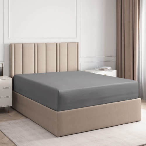 CGK Linens Cotton Fitted Sheet 14 - 16 Deep Pocket - Twin - Dark Grey Perspective: front