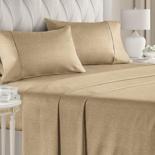 CGK Unlimited 4 Piece Deep Pocket Microfiber Heathered Sheet Set Queen Heathered Tan Queen Jay C Food Stores