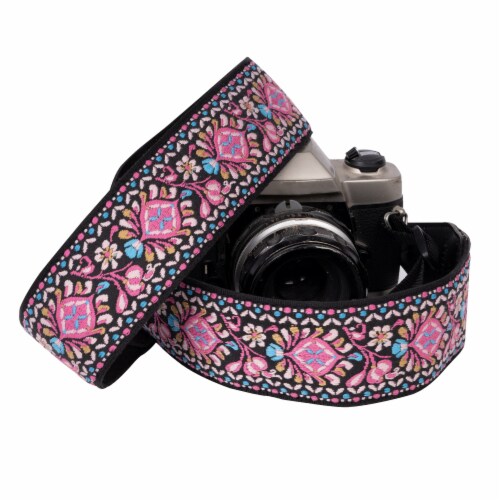 Pink Woven Universal Neck & Shoulder Camera Strap for DSLR & SLR Cameras for Photographers Perspective: front
