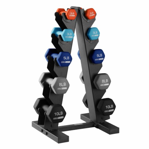 HolaHatha 2 3 5 8 10 Pound Neoprene Dumbbell Weight Set with Storage Rack 1 Piece Harris Teeter
