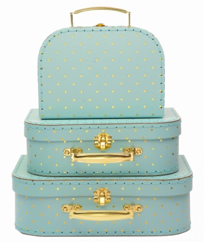 Jewelkeeper Turqoise Gold Paperboard Suitcases Set of 3 1.38 H