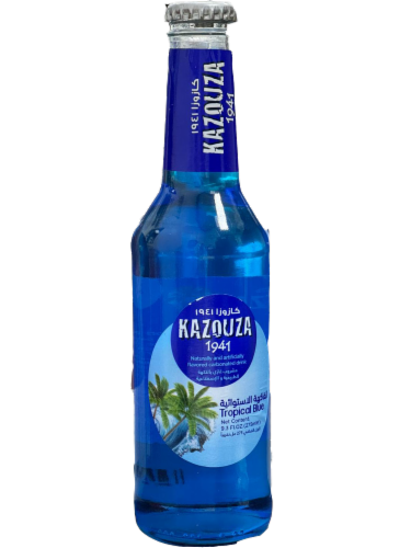 Kazouza Tropical Blue Carbonated Drink Bottle Perspective: front