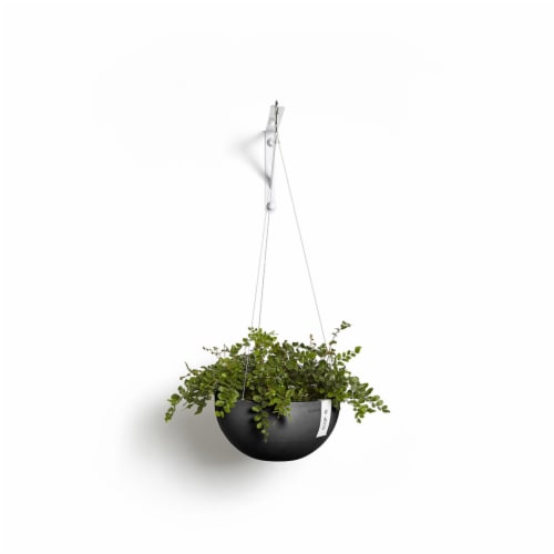 Ecopots Indoor/Outdoor Round Hanging Brussels Planter, Dark Grey 10.5 Perspective: front