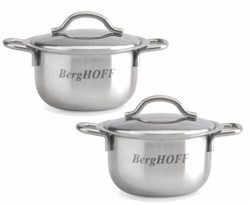 BergHOFF Stainless Steel Covered Mini Pot Set Perspective: front