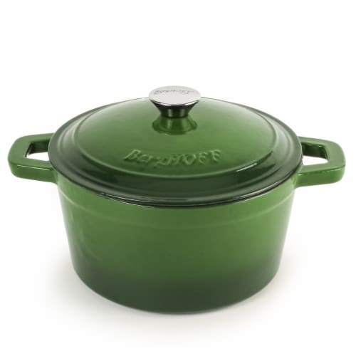 BergHOFF Cast Iron Round Casserole Dish - Green Perspective: front