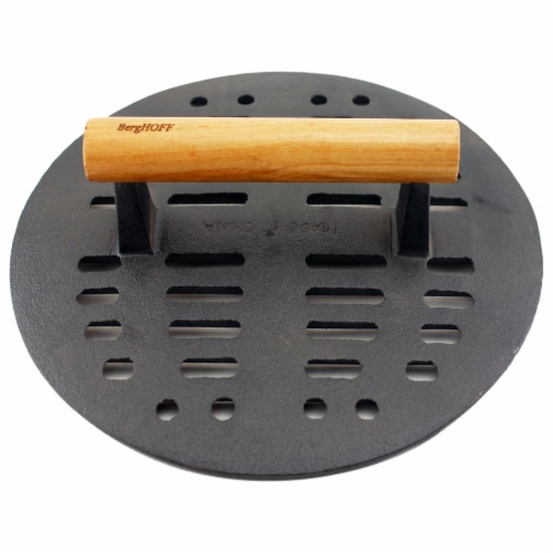BergHOFF Cast Iron Slotted Steak Press - Black Perspective: front