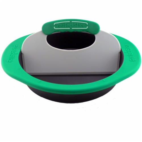BergHOFF Perfect Slice Round Cake Pan with Tool - 2 Piece - Green/Black Perspective: front