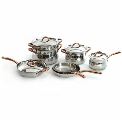 BergHOFF Stainless Steel Cookware Set with Rose Gold Handles, 11