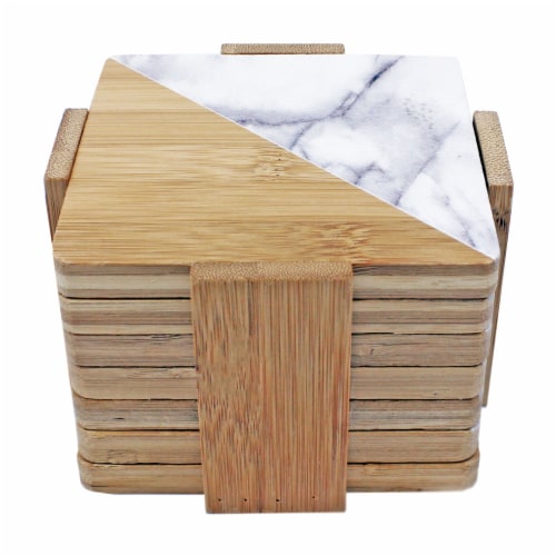 BergHOFF Two-Tone Square Bamboo Coaster Set with Holder Perspective: front