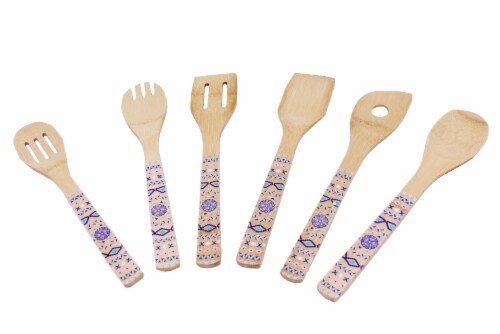 BergHOFF Patterned Bamboo Utensil Set - Blue/Orange Perspective: front
