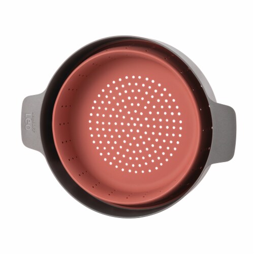 BergHOFF Leo Silicone 2 in 1 Steamer & Strainer - Pink/Gray Perspective: front
