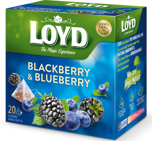 Loyd Blackberry & Blueberry Pyramid Tea Perspective: front
