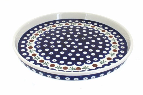 Blue Rose Polish Pottery Nature Torte Plate Perspective: front