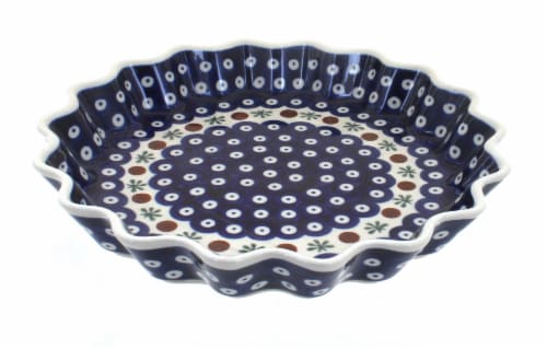 Blue Rose Polish Pottery Nature Scallop Quiche Dish Perspective: front