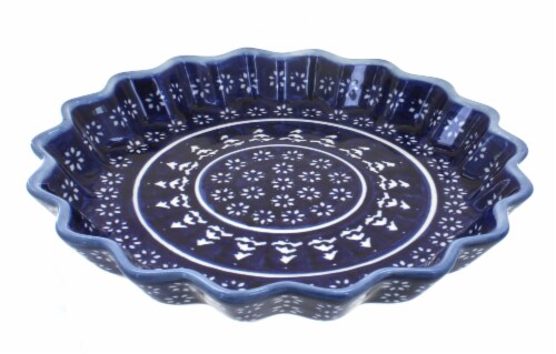 Blue Rose Polish Pottery Winter Nights Quiche Dish Perspective: front
