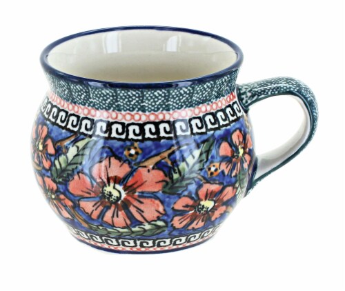 Blue Rose Polish Pottery Jungle Flower Bell Shaped Mug Perspective: front