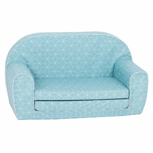 Delsit Toddler Couch and Kids 2 in 1 Flip Open Foam Double Sofa, Mint Cubes Perspective: front
