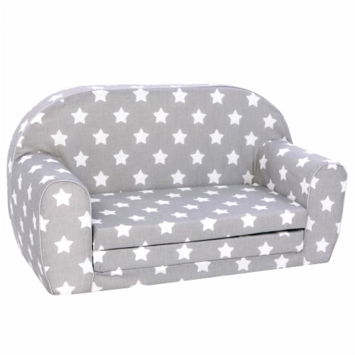 Delsit Toddler Couch and Kids 2 in 1 Flip Open Foam Double Sofa, Gray with Stars Perspective: front