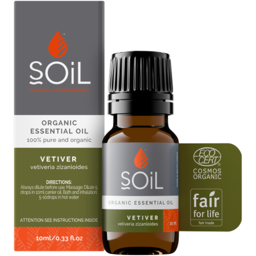 SOiL Organic Vetiver Essential Oil (Vetiveria Zizanoides) 10ml Perspective: front