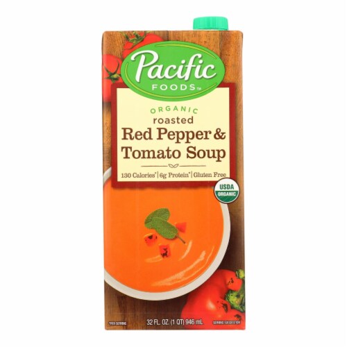 Pacific Natural Foods Red Pepper and Tomato Soup - Roasted - Case of 12 - 32 Fl oz. Perspective: front