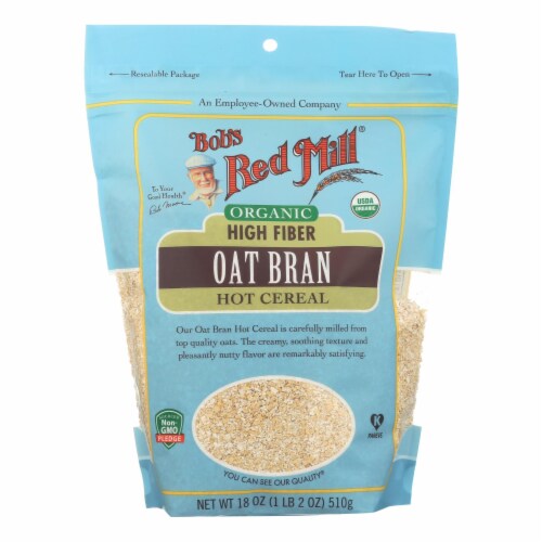 Bob's Red Mill - Oat Bran - Organic High Fiber Hot Cereal - Case of 4 - 18 oz. Perspective: front