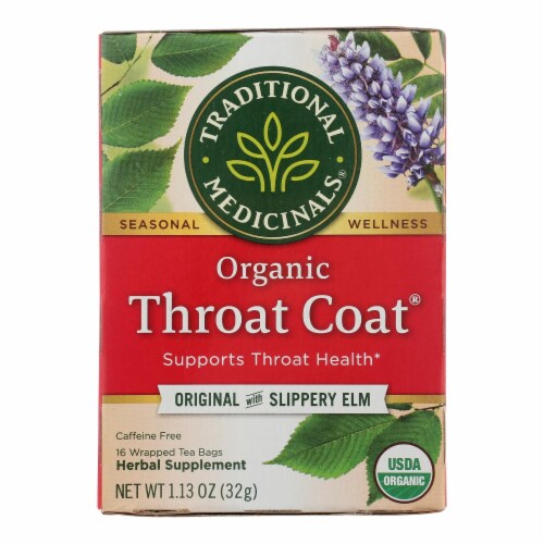 Traditional Medicinals Organic Throat Coat Herbal Tea - 16 Tea Bags - Case of 6 Perspective: front