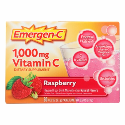 Alacer - Emergen-C Vitamin C Fizzy Drink Mix Raspberry - 1000 mg - 30 Packets Perspective: front