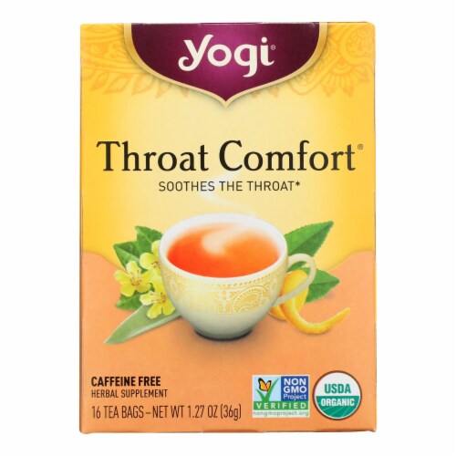 Yogi Organic Throat Comfort Herbal Tea Caffeine Free - 16 Tea Bags - Case of 6 Perspective: front
