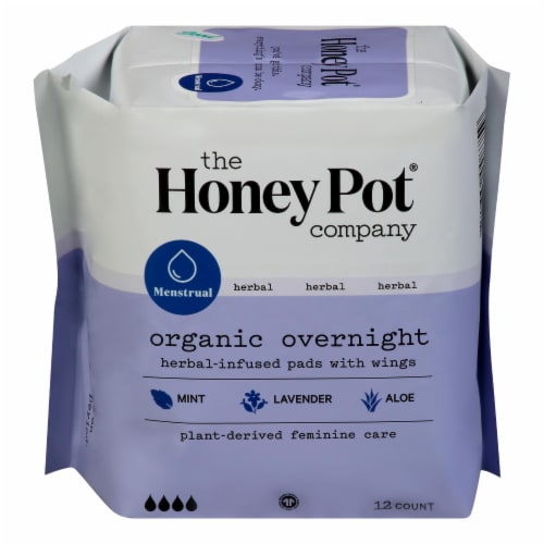 The Honey Pot - Organic Overnight Menstrual Pads with Wings - Herbal Infused - 1 Each 1-12 CT Perspective: front