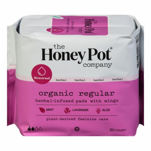 The Honey Pot Pads, Herbal-Infused, with Wings, 100% Organic Cotton Cover, Regular - 20 pads