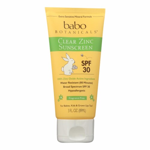 Babo Botanicals - Sunscreen - Clear Zinc Unscented SPF 30 - 3 oz Perspective: front
