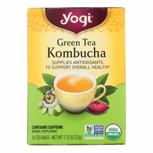 Yogi Herbal Green Tea Kombucha - 16 Tea Bags - Case of 6 Perspective: front
