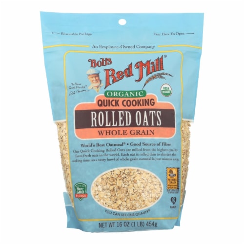 Bob's Red Mill - Oats - Organic Quick Cooking Rolled Oats - Whole Grain - Case of 4 - 16 oz. Perspective: front