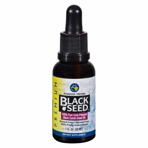 Amazing Herbs - Black Seed Oil - Cold Pressed - Premium - 1 fl oz - Pack of 3 Perspective: front