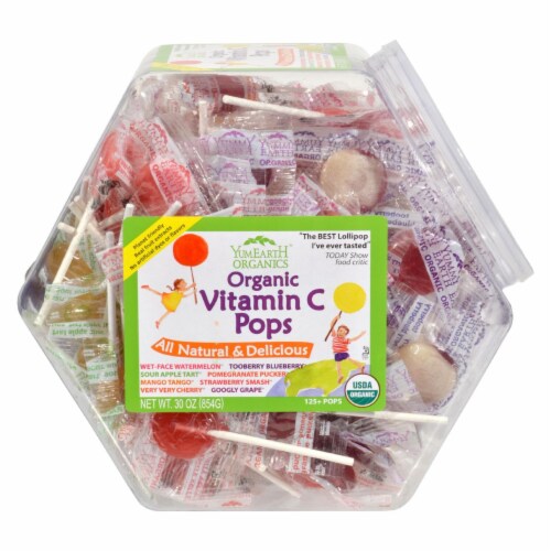 Yummy Earth Organic Vitamin C Pops Counter Bin - 150 Pops Perspective: front