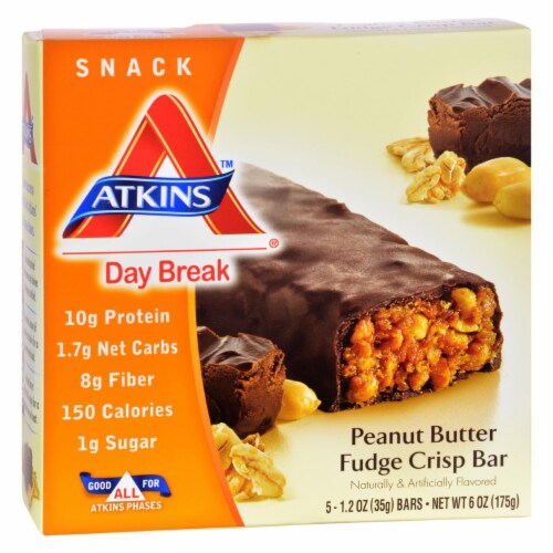 Atkins Day Break Bar Peanut Butter Fudge Crisp - 5 Bars - Pack of 3 Perspective: front