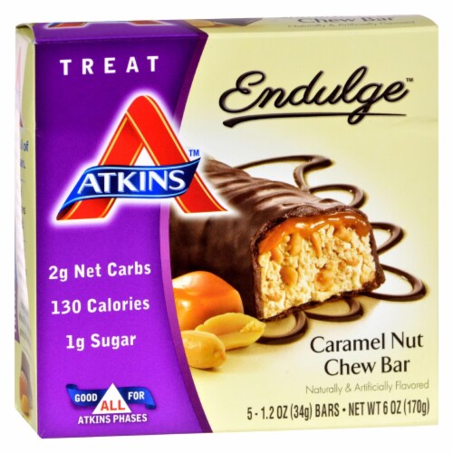 Atkins Endulge Bar Caramel Nut Chew - 5 Bars - Pack of 3 Perspective: front
