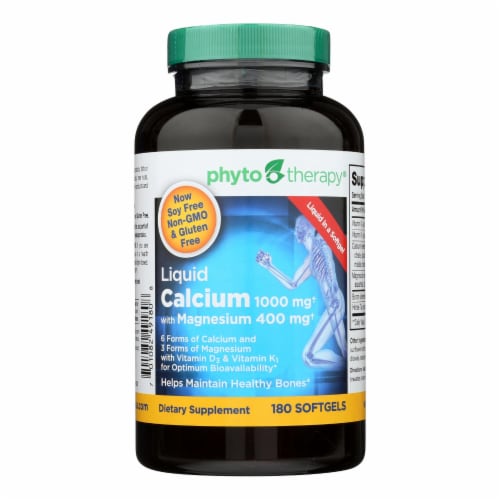 Phyto-Therapy Liquid Calcium with Magnesium - 1000 mg - 180 Softgels Perspective: front