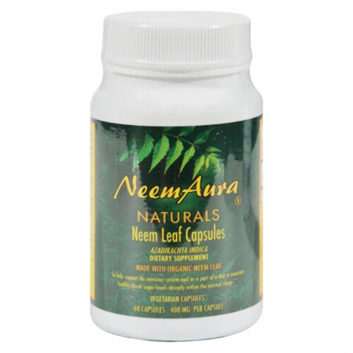 Neem Aura Organic Neem Leaf - 60 Vegetarian Capsules Perspective: front