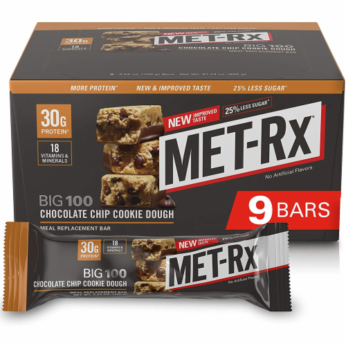 MET-Rx Big 100 Colossal Protein Bars, Ch. Chip Cookie Dough, Meal Replacement, 100g, 9 Count Perspective: front