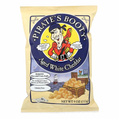 Pirate Brands Booty Puffs - Aged White Cheddar - Case of 12 - 4 oz. Perspective: front