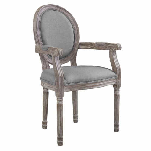 Ergode Emanate Vintage French Upholstered Fabric Dining Armchair - Light Gray Perspective: front