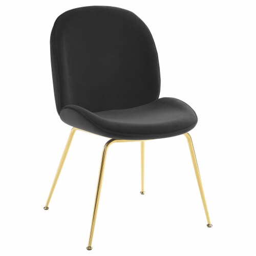 Ergode Scoop Gold Stainless Steel Leg Performance Velvet Dining Chair - Black Perspective: front